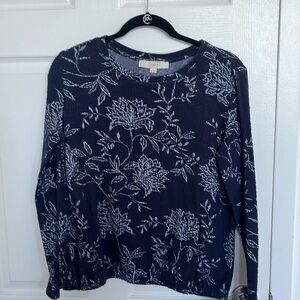 Loft Navy Floral Long Sleeve Top